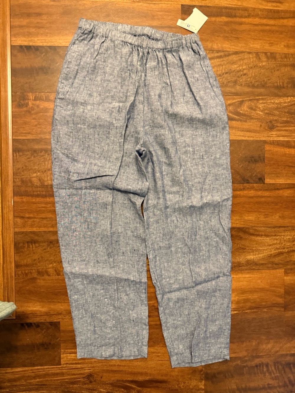 Flax Linen NWT Blue Elastic-Waist Chinos